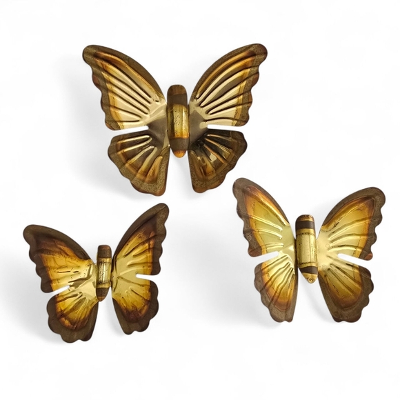 Vintage Other - Vintage Brass Butterfly Wall Décor Set of 3 — Mid Century Hollywood Regency Boho